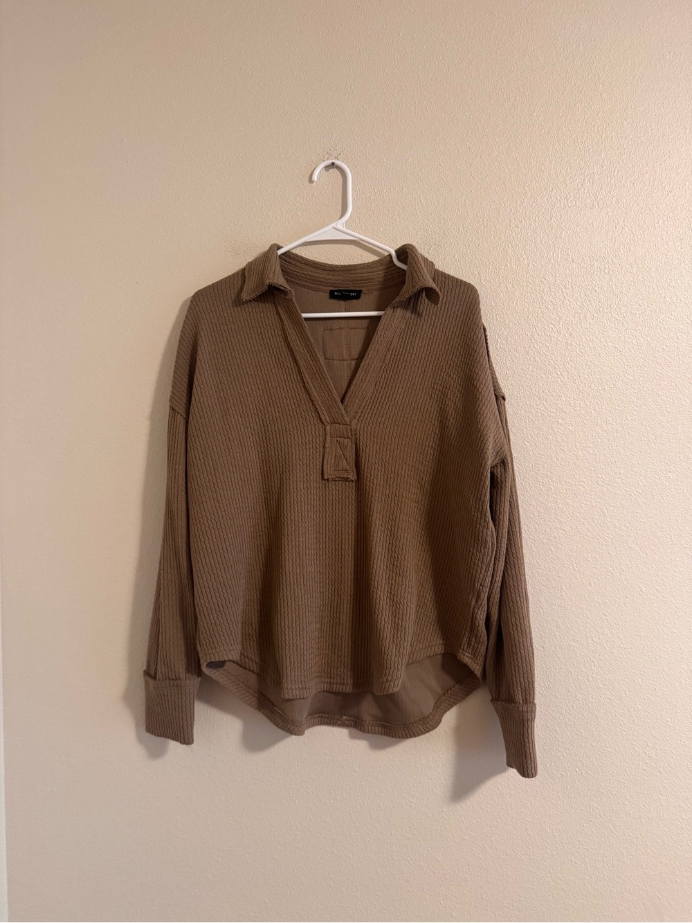Blu Pepper Taupe Collared Waffle V-Neck Sweater